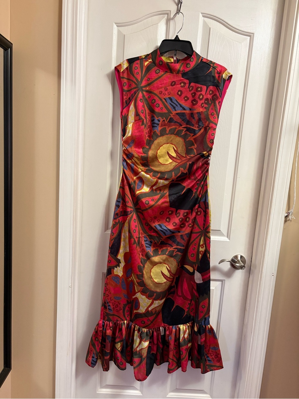 Red Patterned Maxi Dress with Ruffle Hem